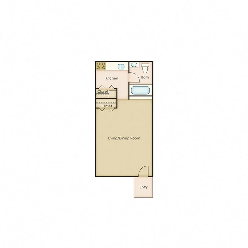 Floor plan for studio, 1 bath, 288 sqft